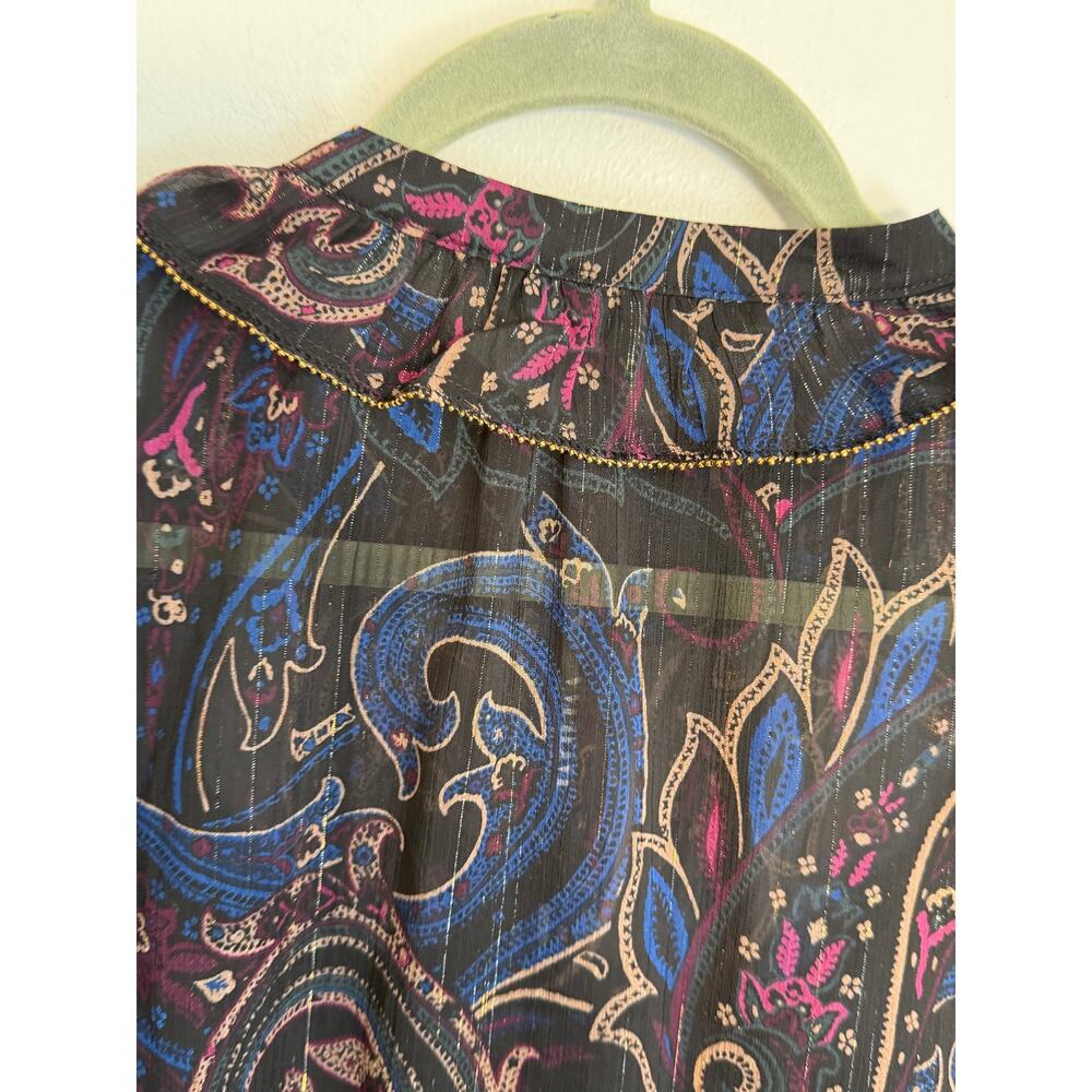 White House Black Market Jacquard Ruffle Sleeve Chiffon Blouse NWT size LP - Picture 8 of 9